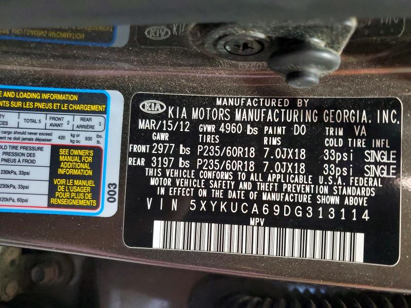 Aukcja sprzedaży 2013 Kia Sorento, vin: 5XYKUCA69DG313114, numer aukcji: 55972346