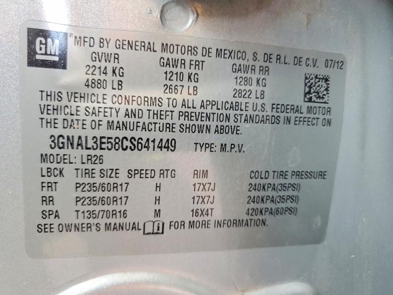 2012 Chevrolet Captiva მანქანა იყიდება აუქციონზე, vin: 3GNAL3E58CS641449, აუქციონის ნომერი: 56136556