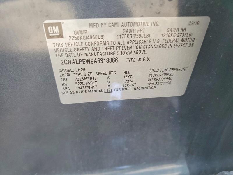 58278376 :رقم المزاد ، 2CNALPEW9A6318866 vin ، 2010 Chevrolet Equinox مزاد بيع