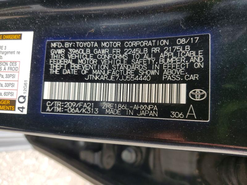 Продаж на аукціоні авто 2018 Toyota Corolla Im, vin: JTNKARJE7JJ554440, номер лоту: 55564616