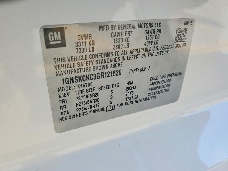 Продаж на аукціоні авто 2016 Chevrolet Tahoe, vin: 1GNSKCKC3GR121520, номер лоту: 56154676
