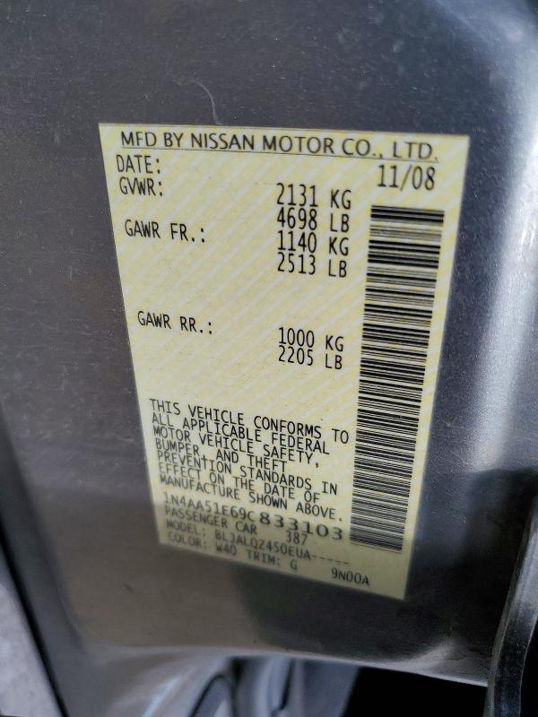 Продаж на аукціоні авто 2009 Nissan Maxima, vin: 1N4AA51E69C833103, номер лоту: 58319786