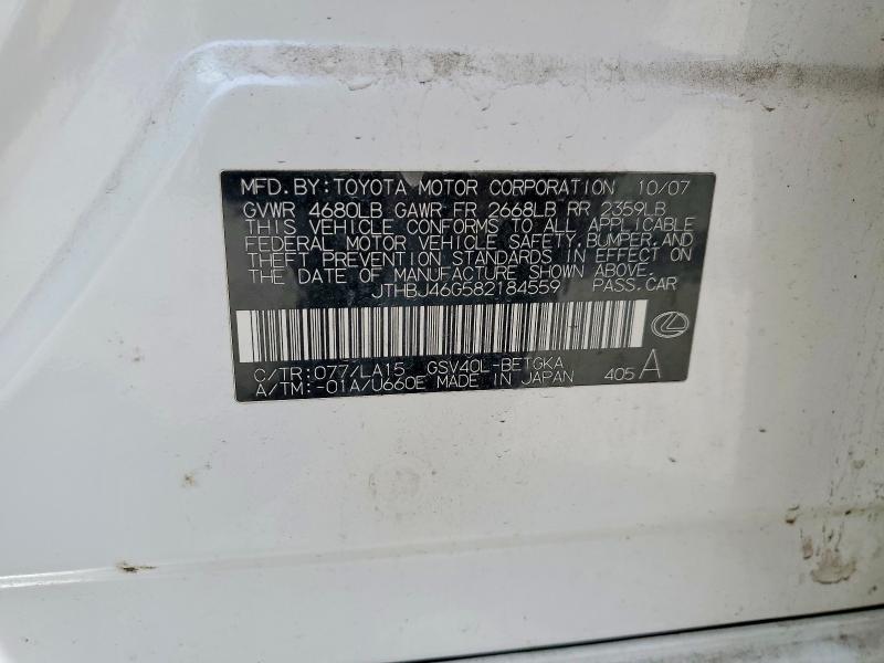 Продажа на аукционе авто 2008 Lexus Es, vin: JTHBJ46G582184559, номер лота: 58635196