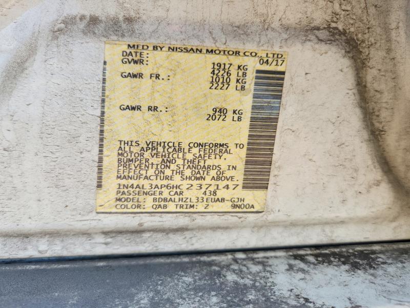 2017 Nissan Altima მანქანა იყიდება აუქციონზე, vin: 1N4AL3AP6HC237147, აუქციონის ნომერი: 58076576