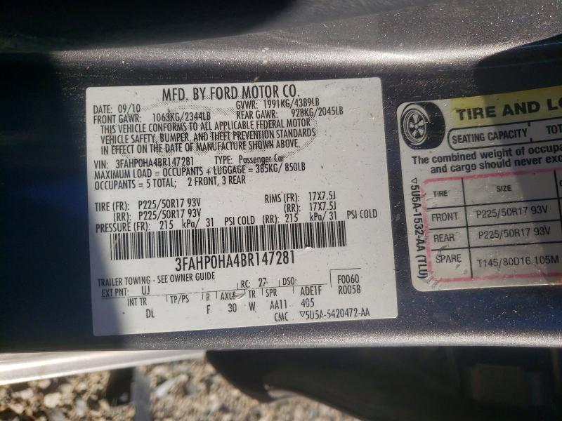 Aukcja sprzedaży 2011 Ford Fusion, vin: 3FAHP0HA4BR147281, numer aukcji: 55846566