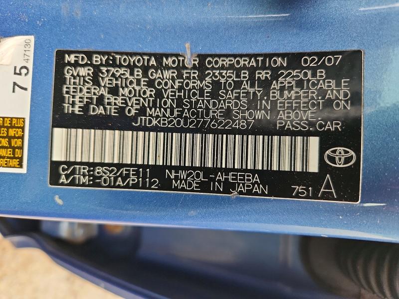 Продаж на аукціоні авто 2007 Toyota Prius, vin: JTDKB20U277622487, номер лоту: 57080126