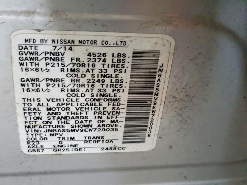 Aukcja sprzedaży 2014 Nissan Rogue Select, vin: JN8AS5MV9EW720035, numer aukcji: 57618646