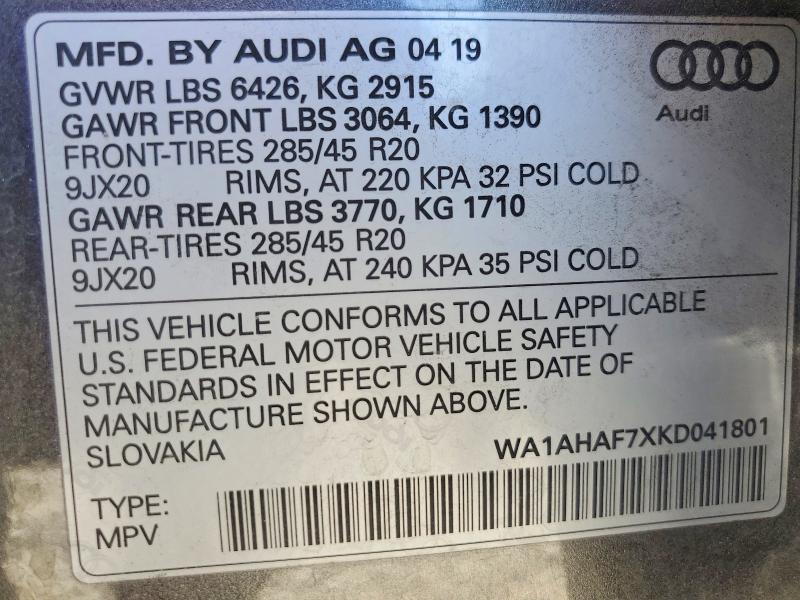 Продажа на аукционе авто 2019 Audi Q7, vin: WA1AHAF7XKD041801, номер лота: 56366846