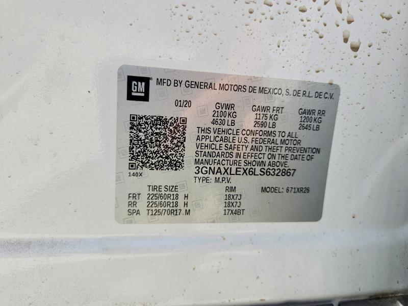 2020 Chevrolet Equinox მანქანა იყიდება აუქციონზე, vin: 3GNAXLEX6LS632867, აუქციონის ნომერი: 58484366