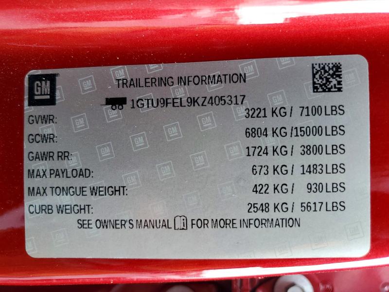 Aukcja sprzedaży 2019 Gmc Sierra, vin: 1GTU9FEL9KZ405317, numer aukcji: 55924996