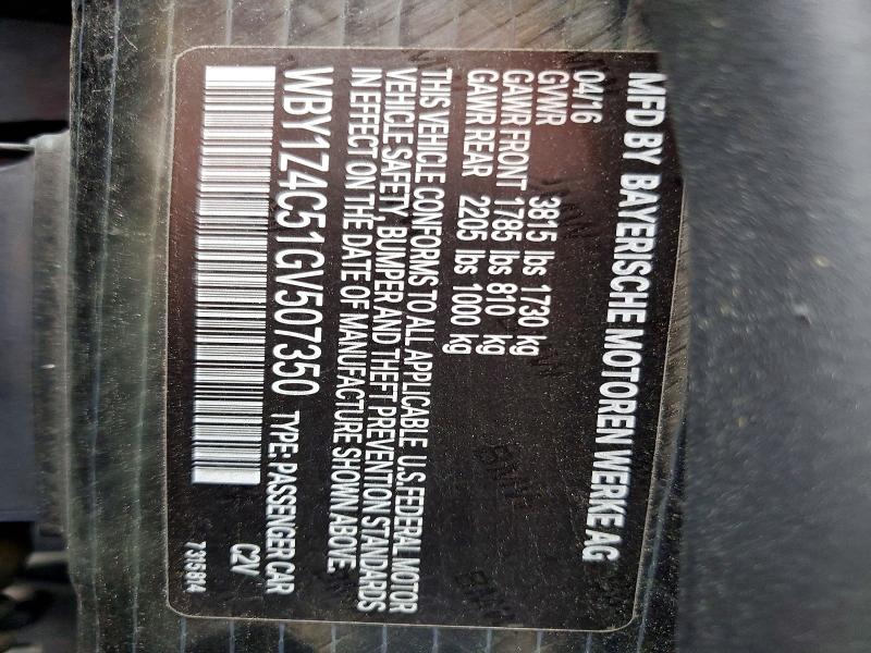 Продажа на аукционе авто 2016 Bmw I3, vin: WBY1Z4C51GV507350, номер лота: 58321986