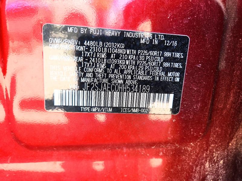 2017 Subaru Forester მანქანა იყიდება აუქციონზე, vin: JF2SJAEC0HH534189, აუქციონის ნომერი: 56857006