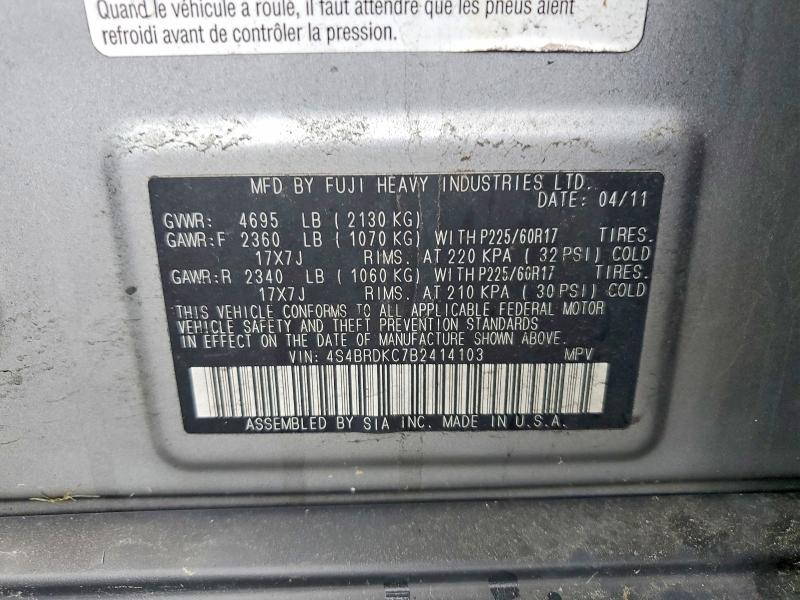 58434276 :رقم المزاد ، 4S4BRDKC7B2414103 vin ، 2011 Subaru Outback مزاد بيع