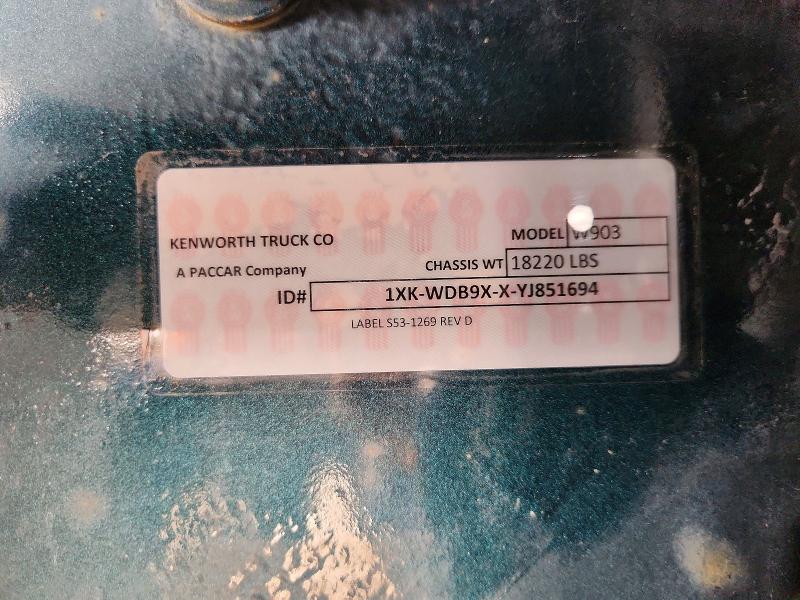 2000 Kenworth Construction მანქანა იყიდება აუქციონზე, vin: 1XKWDB9XXYJ851694, აუქციონის ნომერი: 59597376
