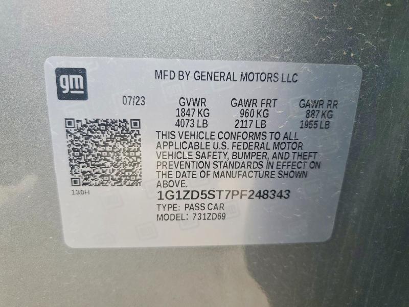 Продажа на аукционе авто 2023 Chevrolet Malibu, vin: 1G1ZD5ST7PF248343, номер лота: 58039946