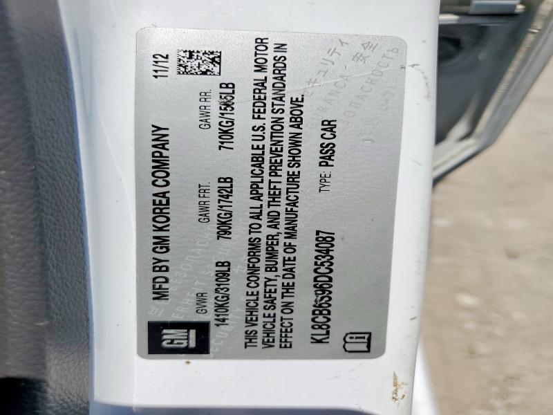 2013 Chevrolet Spark მანქანა იყიდება აუქციონზე, vin: KL8CB6S96DC534087, აუქციონის ნომერი: 57597856