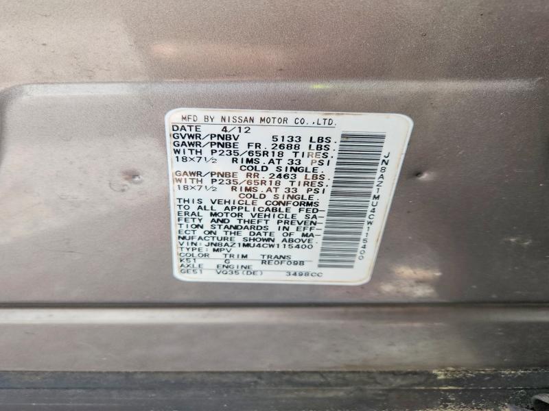Aukcja sprzedaży 2012 Nissan Murano, vin: JN8AZ1MU4CW115400, numer aukcji: 58322236
