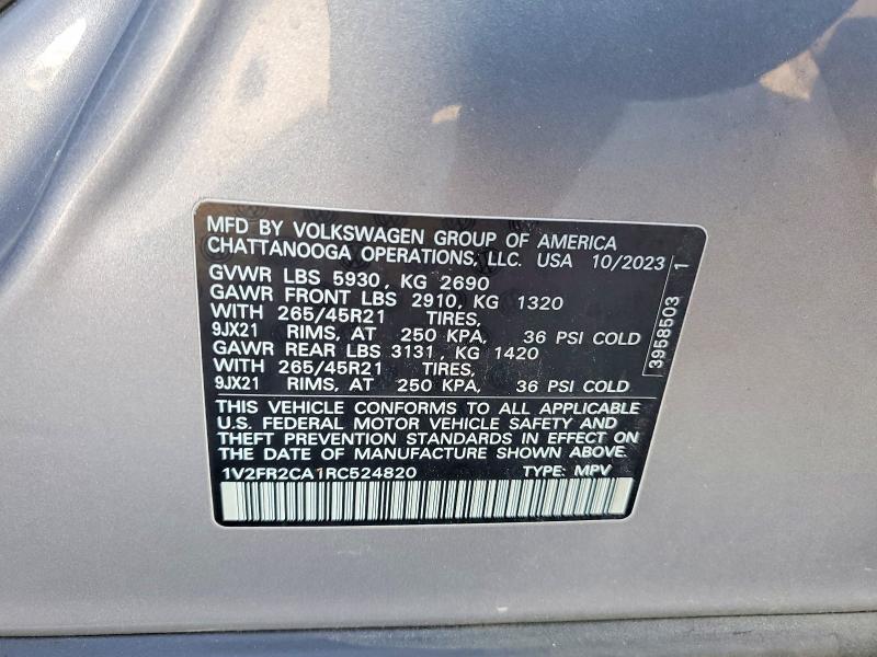 Aukcja sprzedaży 2024 Volkswagen Atlas, vin: 1V2FR2CA1RC524820, numer aukcji: 57359076