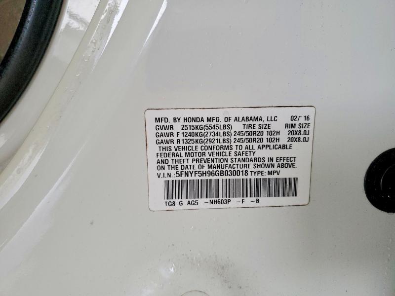 Продажа на аукционе авто 2016 Honda Pilot, vin: 5FNYF5H96GB030018, номер лота: 57422376