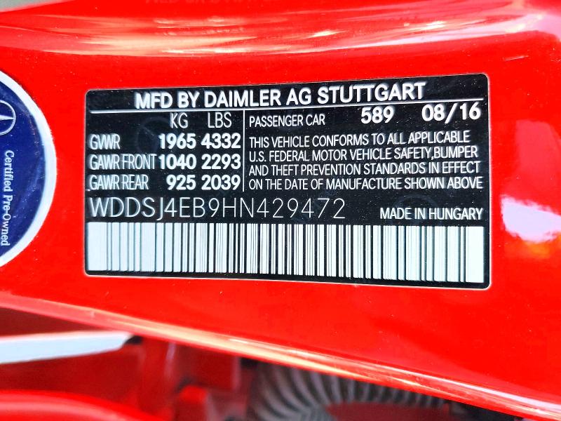 Aukcja sprzedaży 2017 Mercedes-benz Cla, vin: WDDSJ4EB9HN429472, numer aukcji: 56990886