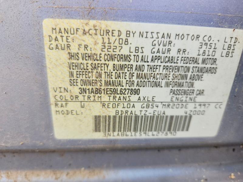 2009 Nissan Sentra მანქანა იყიდება აუქციონზე, vin: 3N1AB61E59L627890, აუქციონის ნომერი: 56327616