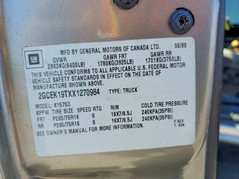 1999 Chevrolet Silverado მანქანა იყიდება აუქციონზე, vin: 2GCEK19TXX1270984, აუქციონის ნომერი: 58575376