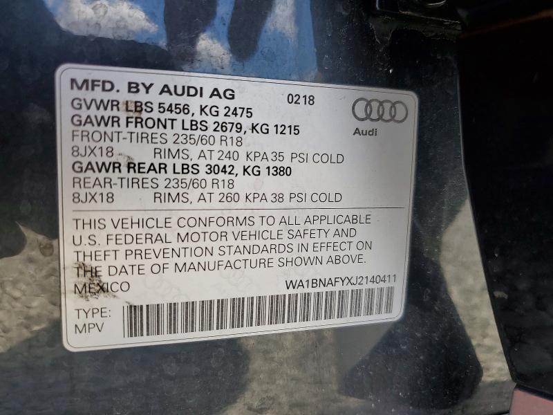 2018 Audi Q5 მანქანა იყიდება აუქციონზე, vin: WA1BNAFYXJ2140411, აუქციონის ნომერი: 58064506