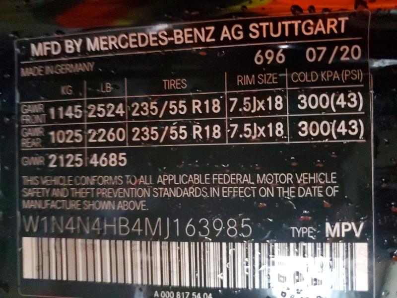 2021 Mercedes-benz Gla მანქანა იყიდება აუქციონზე, vin: W1N4N4HB4MJ163985, აუქციონის ნომერი: 56849836