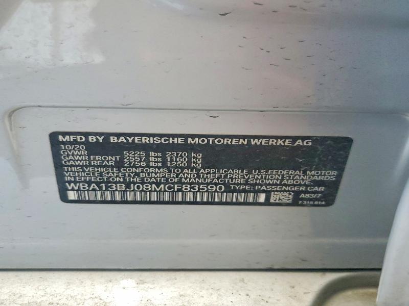 Aukcja sprzedaży 2021 Bmw 530, vin: WBA13BJ08MCF83590, numer aukcji: 58570836