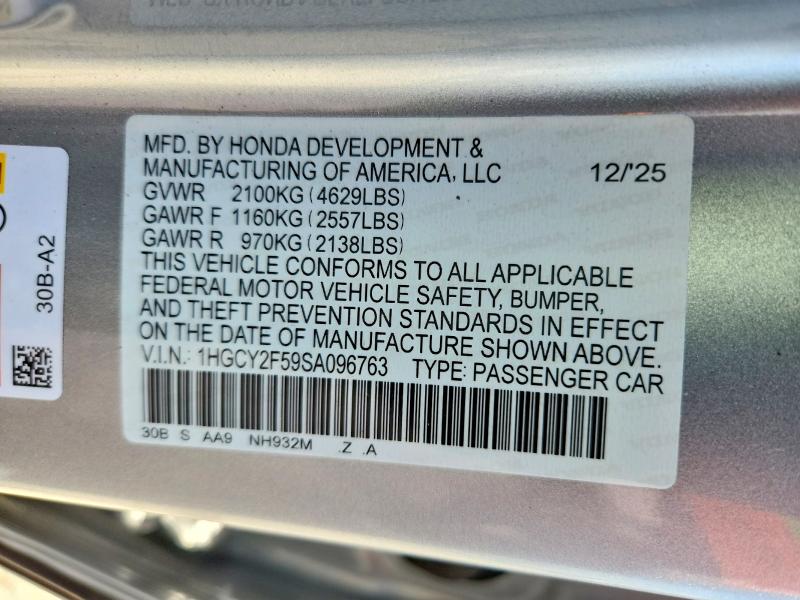 Aukcja sprzedaży 2025 Honda Accord, vin: 1HGCY2F59SA096763, numer aukcji: 58731626