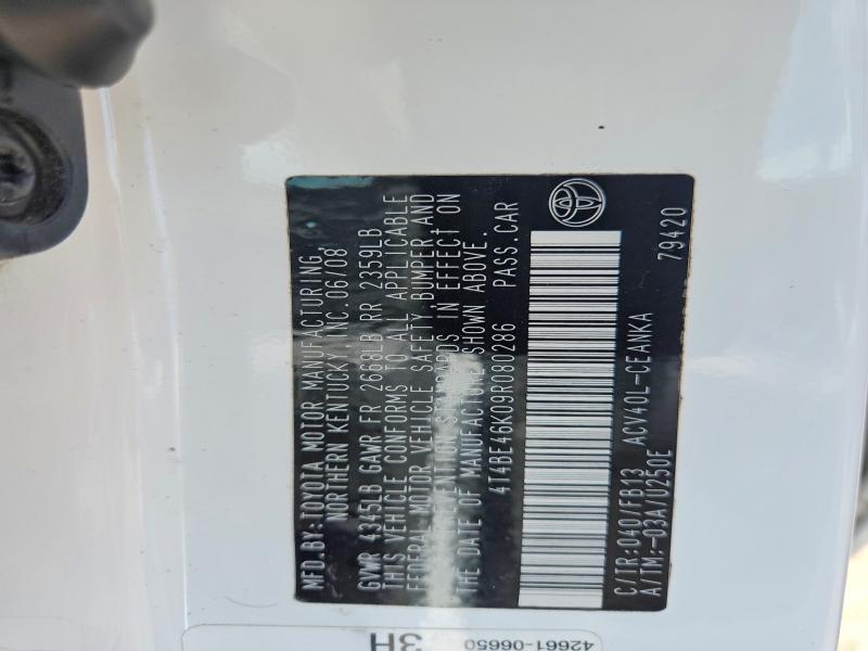 2009 Toyota Camry მანქანა იყიდება აუქციონზე, vin: 4T4BE46K09R080286, აუქციონის ნომერი: 56188886