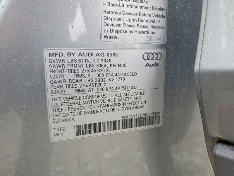 56830176 :رقم المزاد ، WA1AY74L29D015268 vin ، 2009 Audi Q7 مزاد بيع