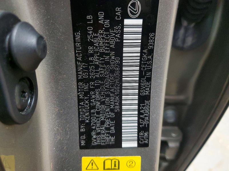 Aukcja sprzedaży 2017 Lexus Es, vin: 58ABK1GG2HU068790, numer aukcji: 58775576