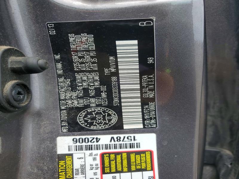 Продаж на аукціоні авто 2013 Toyota Sienna, vin: 5TDKK3DC0DS339188, номер лоту: 58233456