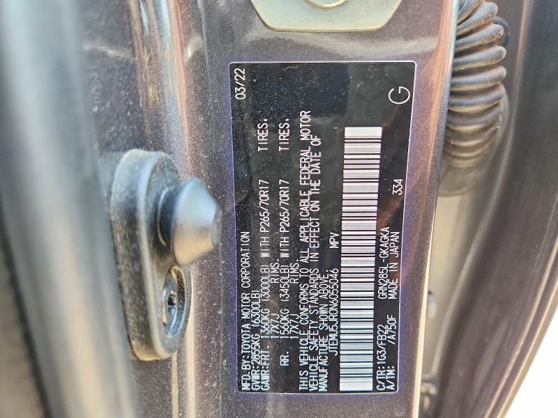 2022 Toyota 4runner მანქანა იყიდება აუქციონზე, vin: JTEMU5JR0N6055046, აუქციონის ნომერი: 57953606