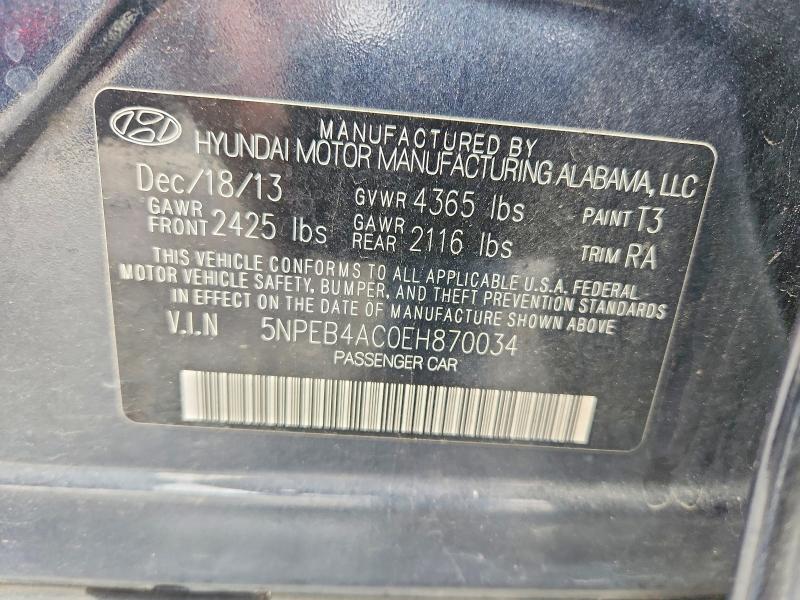 Продаж на аукціоні авто 2014 Hyundai Sonata, vin: 5NPEB4AC0EH870034, номер лоту: 58902906