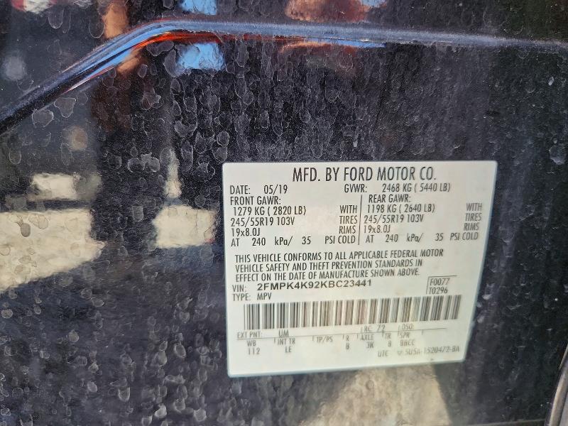 2019 Ford Edge მანქანა იყიდება აუქციონზე, vin: 2FMPK4K92KBC23441, აუქციონის ნომერი: 56158496