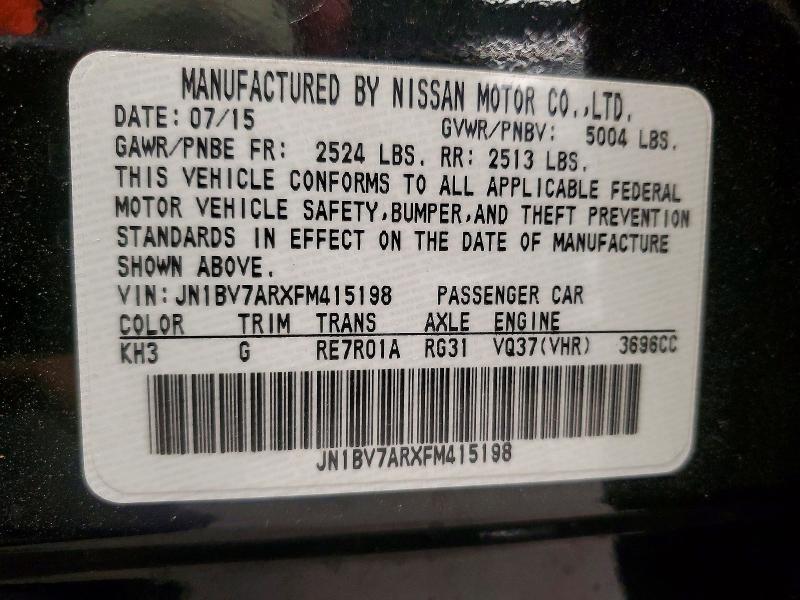 Продажа на аукционе авто 2015 Infiniti Q50, vin: JN1BV7ARXFM415198, номер лота: 58966146