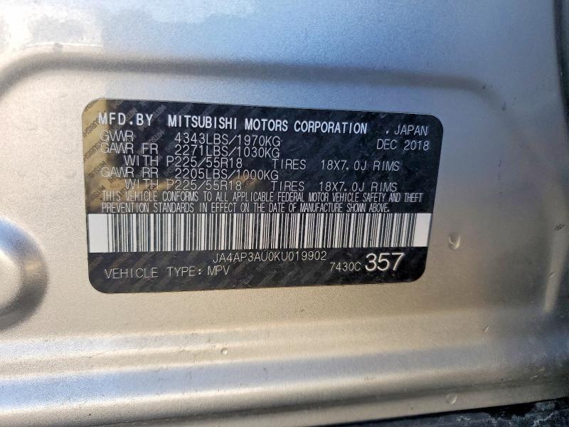 Продажа на аукционе авто 2019 Mitsubishi Outlander Sport, vin: JA4AP3AU0KU019902, номер лота: 57015936
