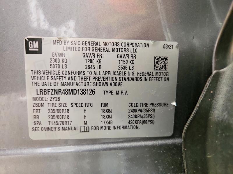 Aukcja sprzedaży 2021 Buick Envision, vin: LRBFZNR48MD138126, numer aukcji: 56996196