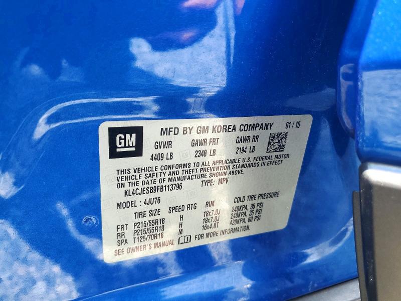 85633105 :رقم المزاد ، KL4CJESB9FB113796 vin ، 2015 Buick Encore مزاد بيع
