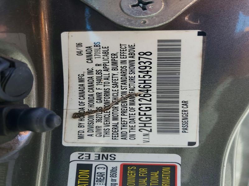 Продаж на аукціоні авто 2006 Honda Civic, vin: 2HGFG12646H549378, номер лоту: 55837676