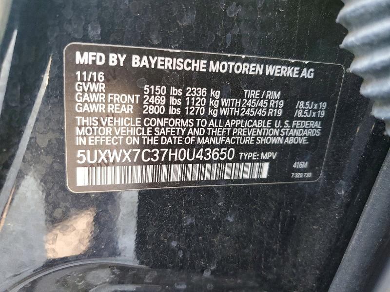 85453715 :رقم المزاد ، 5UXWX7C37H0U43650 vin ، 2017 Bmw X3 مزاد بيع