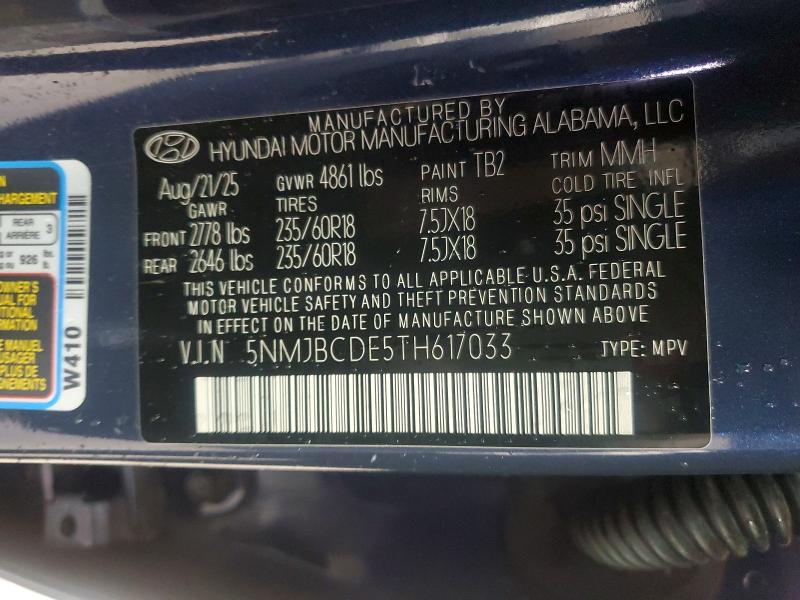 58485996 :رقم المزاد ، 5NMJBCDE5TH617033 vin ، 2026 Hyundai Tucson مزاد بيع