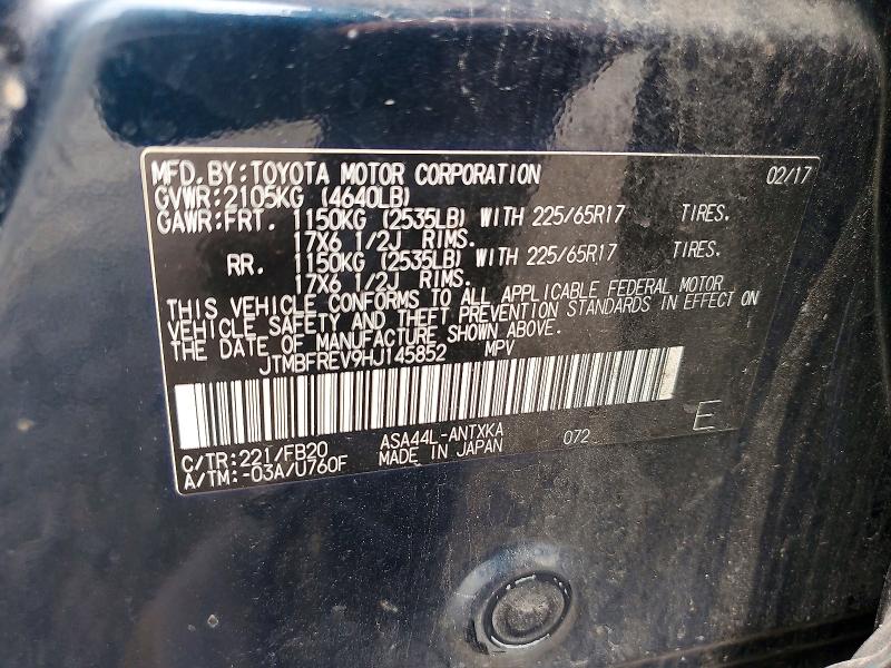 2017 Toyota Rav4 მანქანა იყიდება აუქციონზე, vin: JTMBFREV9HJ145852, აუქციონის ნომერი: 58927336