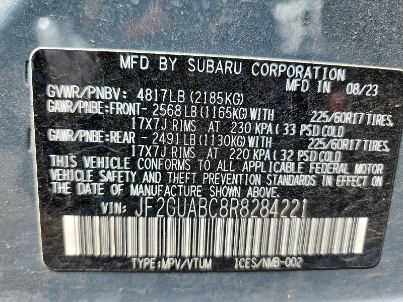 Продаж на аукціоні авто 2024 Subaru Crosstrek, vin: JF2GUABC8R8284221, номер лоту: 59274296