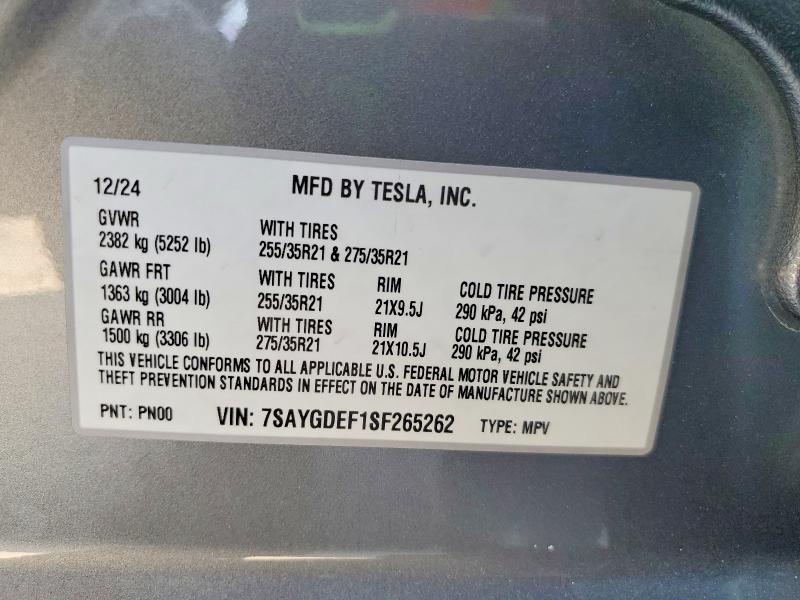 2025 Tesla Model Y მანქანა იყიდება აუქციონზე, vin: 7SAYGDEF1SF265262, აუქციონის ნომერი: 58005176
