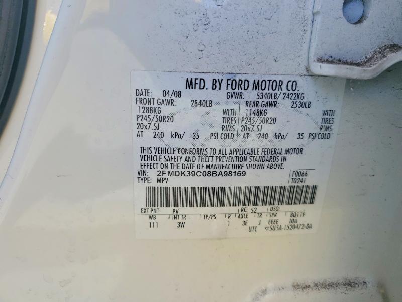 2008 Ford Edge მანქანა იყიდება აუქციონზე, vin: 2FMDK39C08BA98169, აუქციონის ნომერი: 55567426