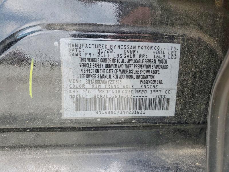 2022 Nissan Sentra მანქანა იყიდება აუქციონზე, vin: 3N1AB8CV0NY231615, აუქციონის ნომერი: 58956536