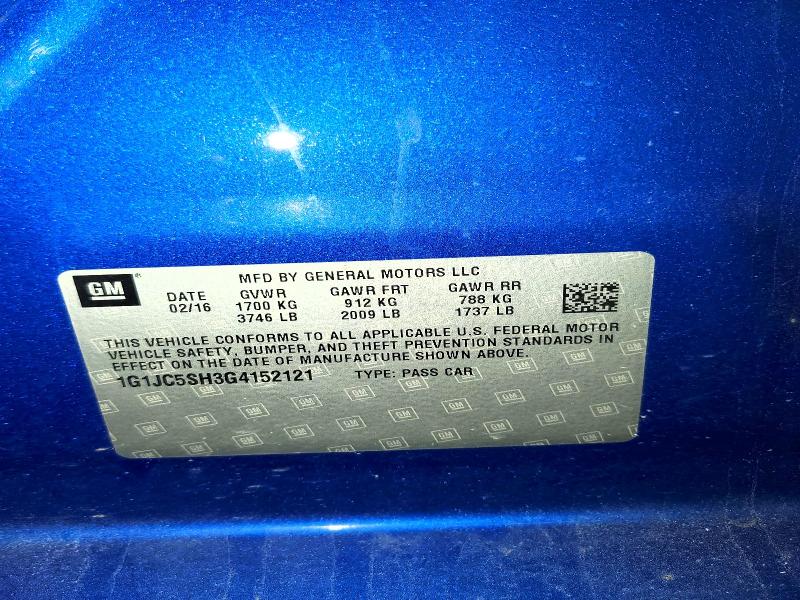 Aukcja sprzedaży 2016 Chevrolet Sonic, vin: 1G1JC5SH3G4152121, numer aukcji: 56551586